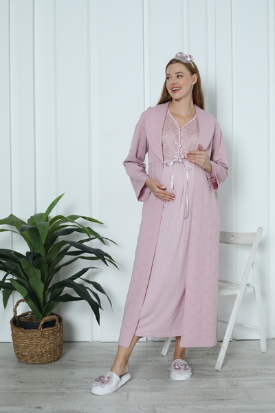 ERDENİZ TEKSTİL Konforlu Hamile Lohusa Gecelik Sabahlık Takımı Emzirme Özelli...