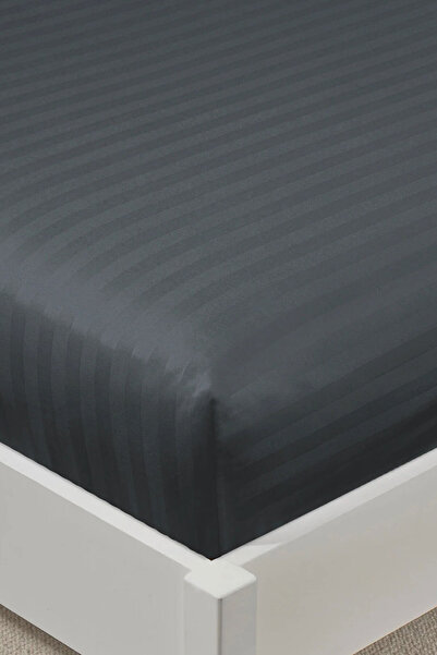 VAROL 100% Cotton Satin Stripe King Size Fitted Sheet Set – 30 cm – 2 Pillowcases