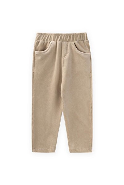 Cigit Corded Fabric Velvet Trousers 8-12 Years Beige