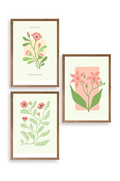 CT STONES Botanical Triple Wooden Framed Painting