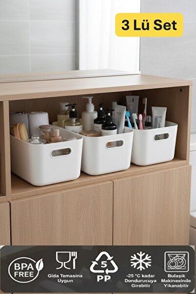 VİALEX Bath 3 Adet Banyo Düzenleyici Organizer Beyaz Renk Plastik Çok Amaçlı ...