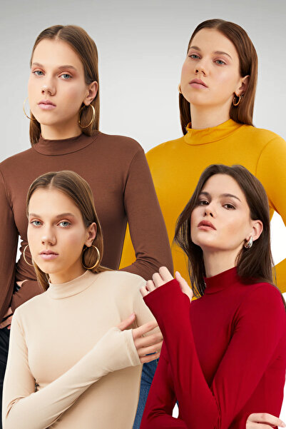 Bipantolon Women's Cream Bitter Brown Mustard Burgundy 4-Piece Finger Detail Body