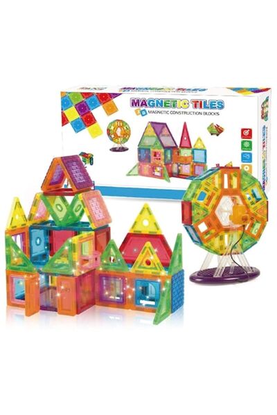 Giftry Set de construcție, Plăci magnetice 3D, 70 de piese, Multicolor, 3+ ani