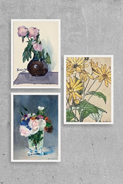 CT STONES Flowers in a Vase Triple Wooden Framed Painting