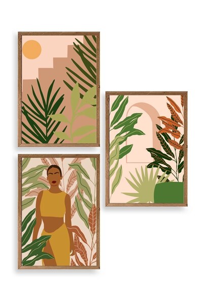 CT STONES Thinking Floral Triple Wooden Framed Painting