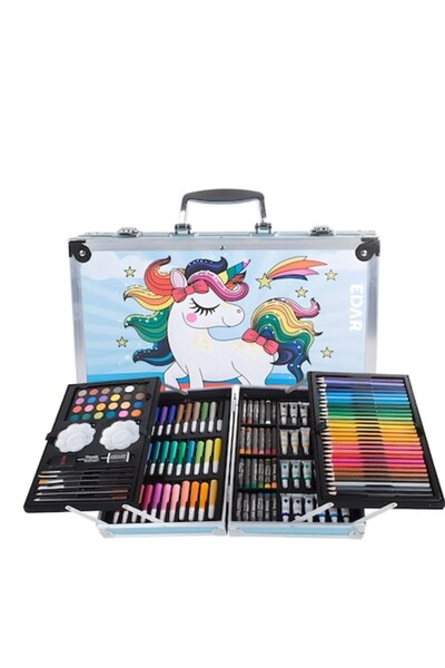 EDAR Комплект за рисуване и живопис - 145 части, Детски креативен куфар, син ...