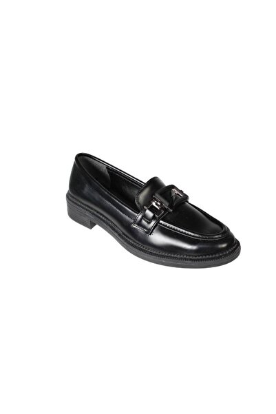 Yaz Kış Ayakkabı Yazkiş Women's Black Leather Buckle College Classic Shoes