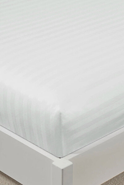 VAROL 100% Cotton Satin Stripe King Size Fitted Sheet Set – 30 cm – 2 Pillowcases