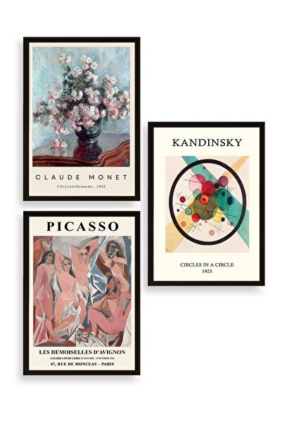 CT STONES Famous Paintings Triple Wooden Framed Painting