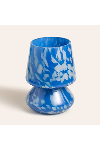 Zsa Zsa Zsu Aravalı Cam Mumluk 14x14x18 Cm Mavi - Beyaz
