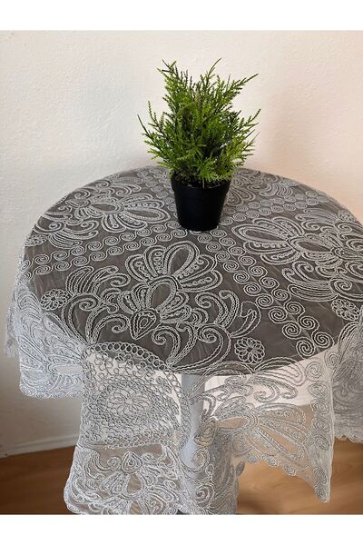 DOLUNAY HOME TEKSTİL Fiskos Tablecloth with Laced Dowry Box