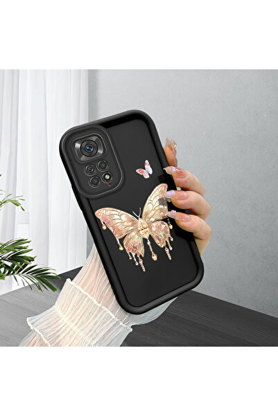 ucuc Xiaomi Redmi Note 11S Uyumlu Kaliteli Siyah Silikon Kelebek Desenli Darb...
