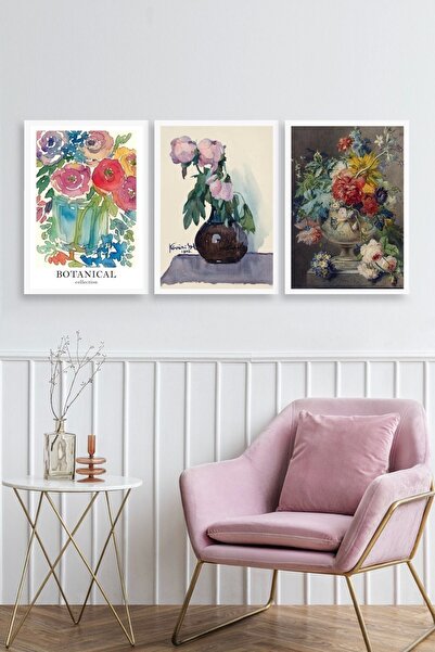 CT STONES Flower Triple Wooden Framed Painting