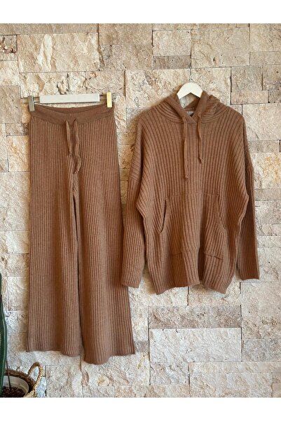 Hatun Atila طقم تريكو هاتون أتيلة قماش مجدّل بني - 7744