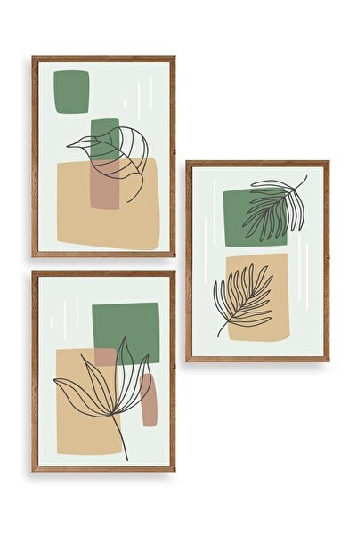 CT STONES Floral Patterned Triple Wooden Framed Painting