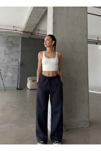 YAKAMEL بنطال رياضي نسائي واسع الساق مكون من 3 خيوط