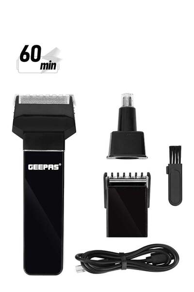 Geepas GSR8683 ماكينة تشذيب الشعر واللحية القابلة لإعادة الشحن 3 في 1 (أسود)