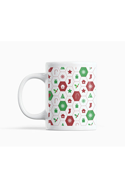 Nino Store New Year's Themed Hexagonal Patterned Porcelain Mug Cup 300 ml – D...