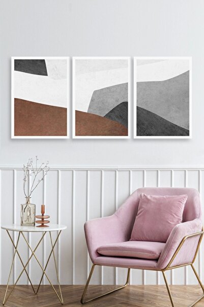 CT STONES Abstract Triple Wooden Framed Painting