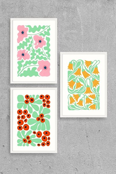 CT STONES Flowers Triple Wooden Framed Painting