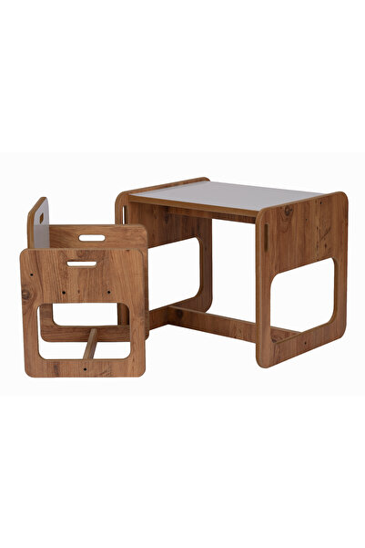 BEEVOLİ Ceviz Beyaz MDF Tek Kişilik Çocuk Masası ve Sandalyesi, 2-6 Yaş Oyun ve Aktivite Seti