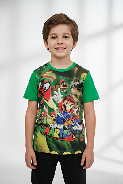 Vaxy Style تي شيرت للأولاد برقبة دائرية وقصة مريحة من القطن سوبر ماريو مطبوع ...