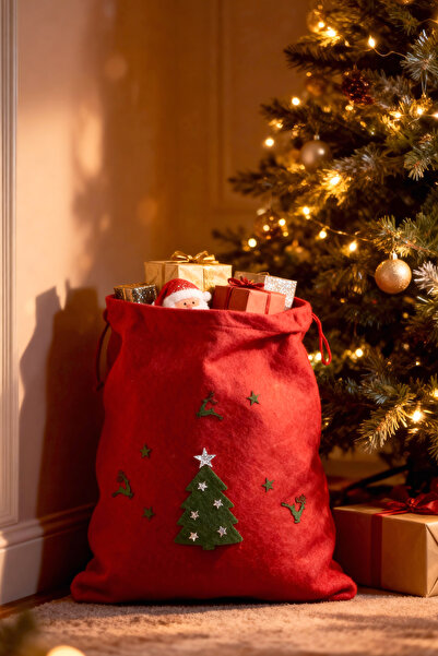 Parti Atölyesi Çam Ağacı Noel Baba Hediye Çuvalı (48x58cm)