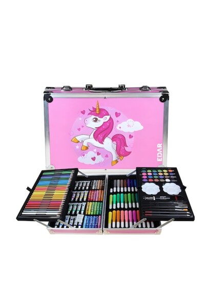 EDAR Set de pictură și desen, kit creativ, 145 de piese, copii, valiză, unicorn, roz