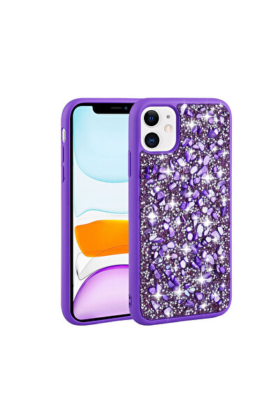 zore حافظة TCMK Linea متوافقة مع هاتف iPhone 11 بتصميم حجر لامع - أرجواني