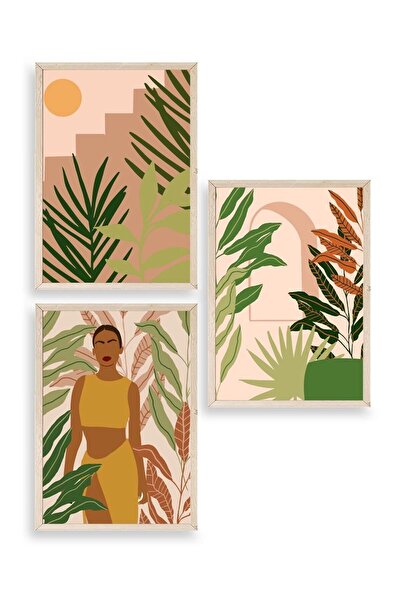 CT STONES Thinking Floral Triple Wooden Framed Painting