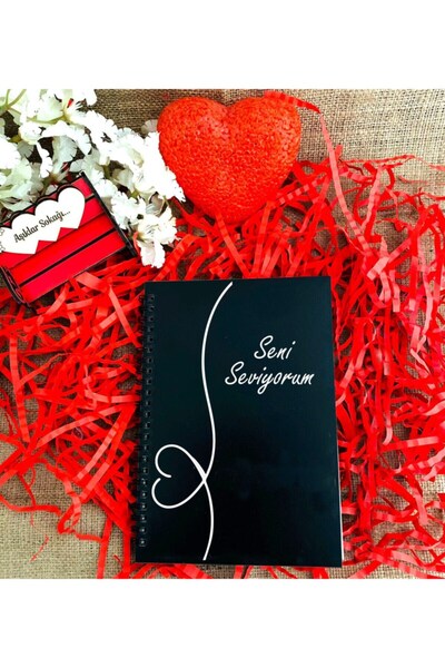 Twin Store Valentine's Day I Love You Written Wooden Notebook - Black