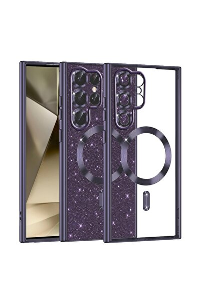 SKYDDAR INNOVATION Carcasă pentru Samsung Galaxy S22 Ultra 5G, Magsafe de lux cu sclipici, rezistentă la șocuri, set de autocolante, violet