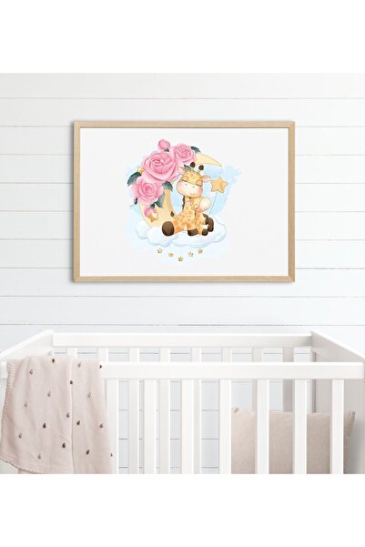 CT STONES Wooden Giraffe Printed Baby Room Framed Painting - Natural