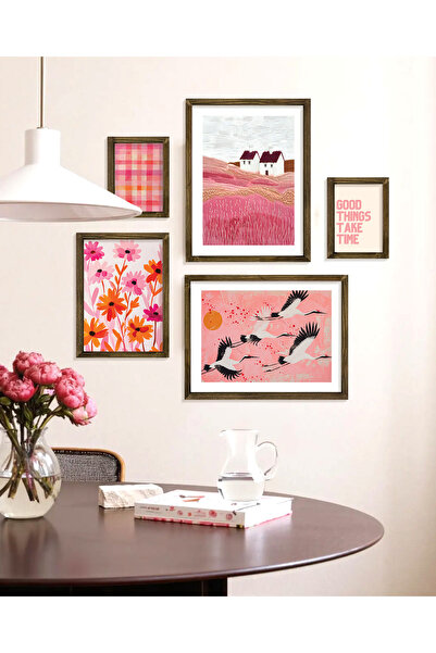Vetro Design Pembe Esinti Çerçeveli Tablo Set