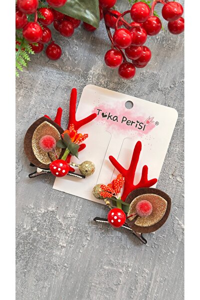 Toka Perisi Clip de păr cu coarne de cerb tematice de Anul Nou, pachet de 2