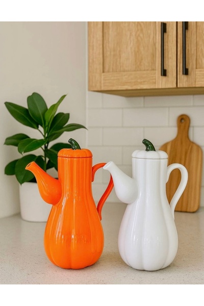 Kitchen Pembelia 2’li Porselen Bal Kabak Model Yağdanlık Seti Ayçiçek Yağı Zeytin Yağı Şişesi Herbiri 1000 ml