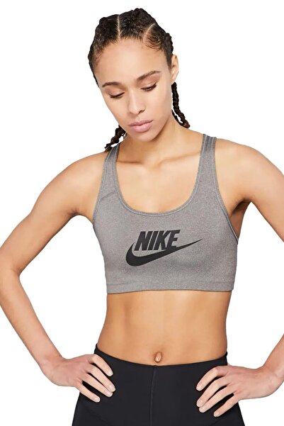 Nike Training Futura Swoosh Medium Support Sports Bra Women's Sports Bustier Bra Gray