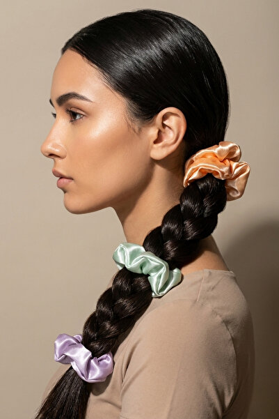 Salvia Dione 3-Piece Luxury Satin Hair Scrunchies Large Size Shiny Silk Textured Rubber Band Soft Non-Marking XL Scrunchie