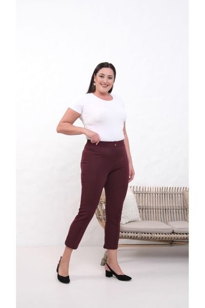 Ales Moda Crepe Fabric Stretch Fabric Large Size Narrow Leg Pants