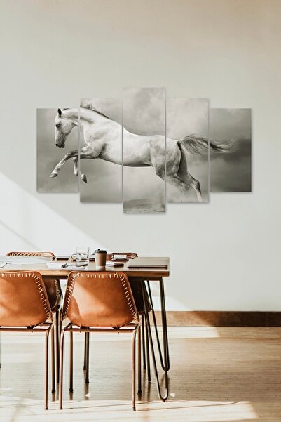 CAN Beyaz At Manzarası 5 Parçalı Mdf Tablo 60 x 100