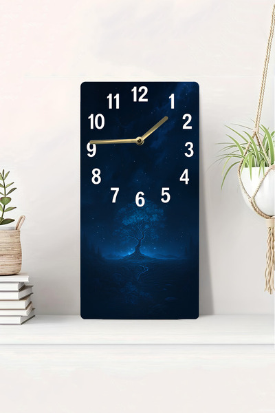 kutuTR 3D Look Illuminated Tree Themed 2D Uv Printing Mdf Table Clock 20X40 cm Silent Mechanism-Dts044