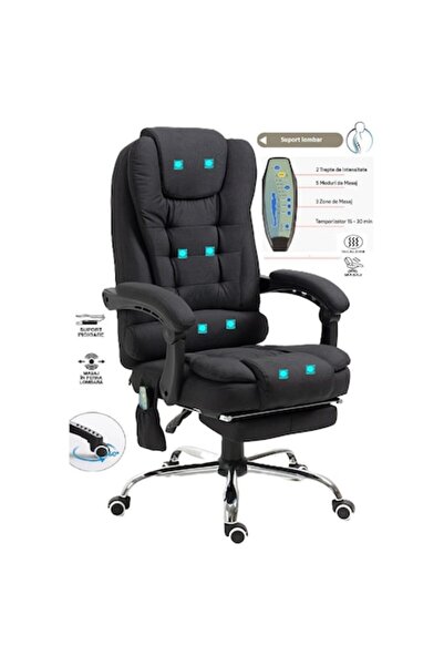 Mobplayers Brandon-Max Textil V.2 Office Chair, Black, Massage and Backrest Heating, Footrest