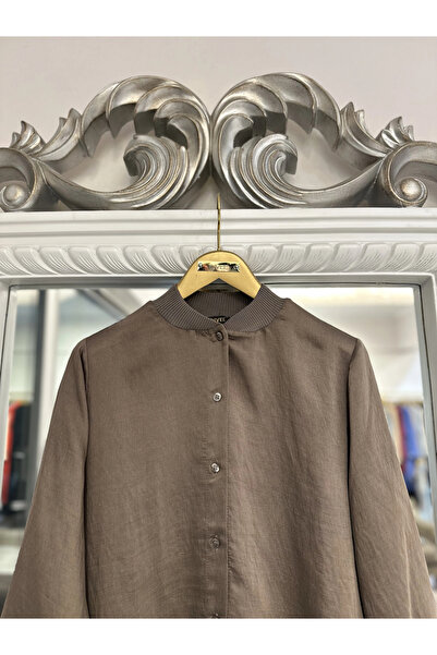 Invee Button Detailed Wide Shirt - Mink