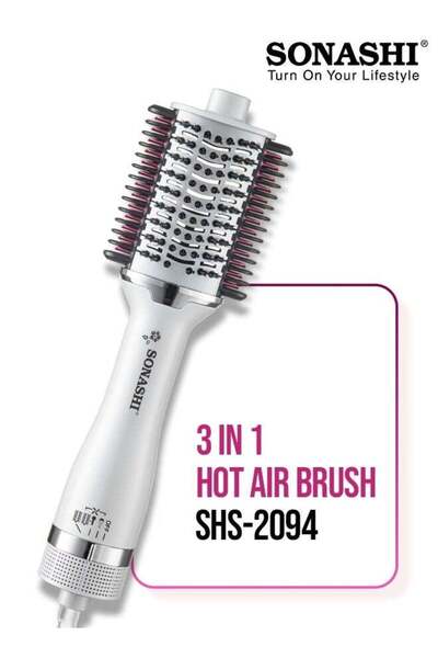 sonashi 3-in-1 Hot Air Brush SHS-2094, 1200W, Ceramic Oval Barrel, 3 Heat & 2 Speed, White