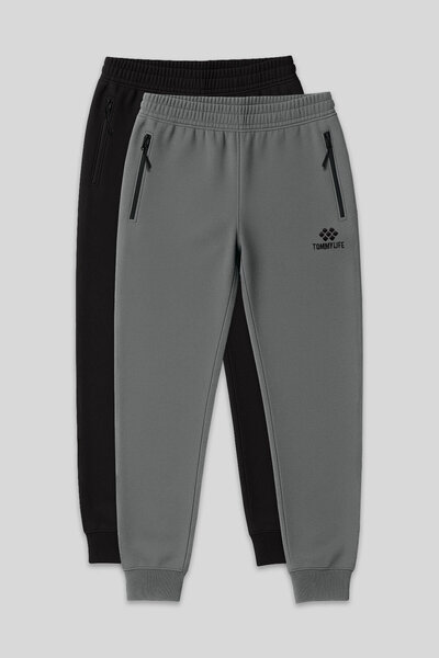 TOMMY LIFE Standard Fit 2-Pack Khaki-Black Men's Tracksuit Bottom - 84587