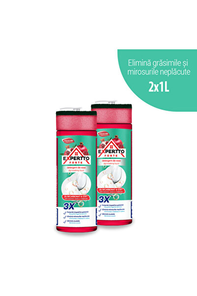 Expertto Set 2 x Detergent vase Forte cu bicarbonat si otet, parfum de rodie, 1L