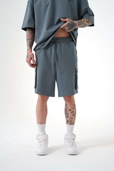 Machinist Men's Cargo Basic Oversized Shorts Blue Smoke