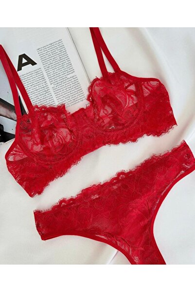 Dalliance Lingerie Δαντέλα Κόκκινο Σετ Με σχέδιο