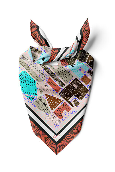 tuaipek Renkli Şehir Desen 55x55cm Bandana/Fular