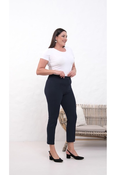 Ales Moda Crepe Fabric Stretch Fabric Large Size Narrow Leg Pants